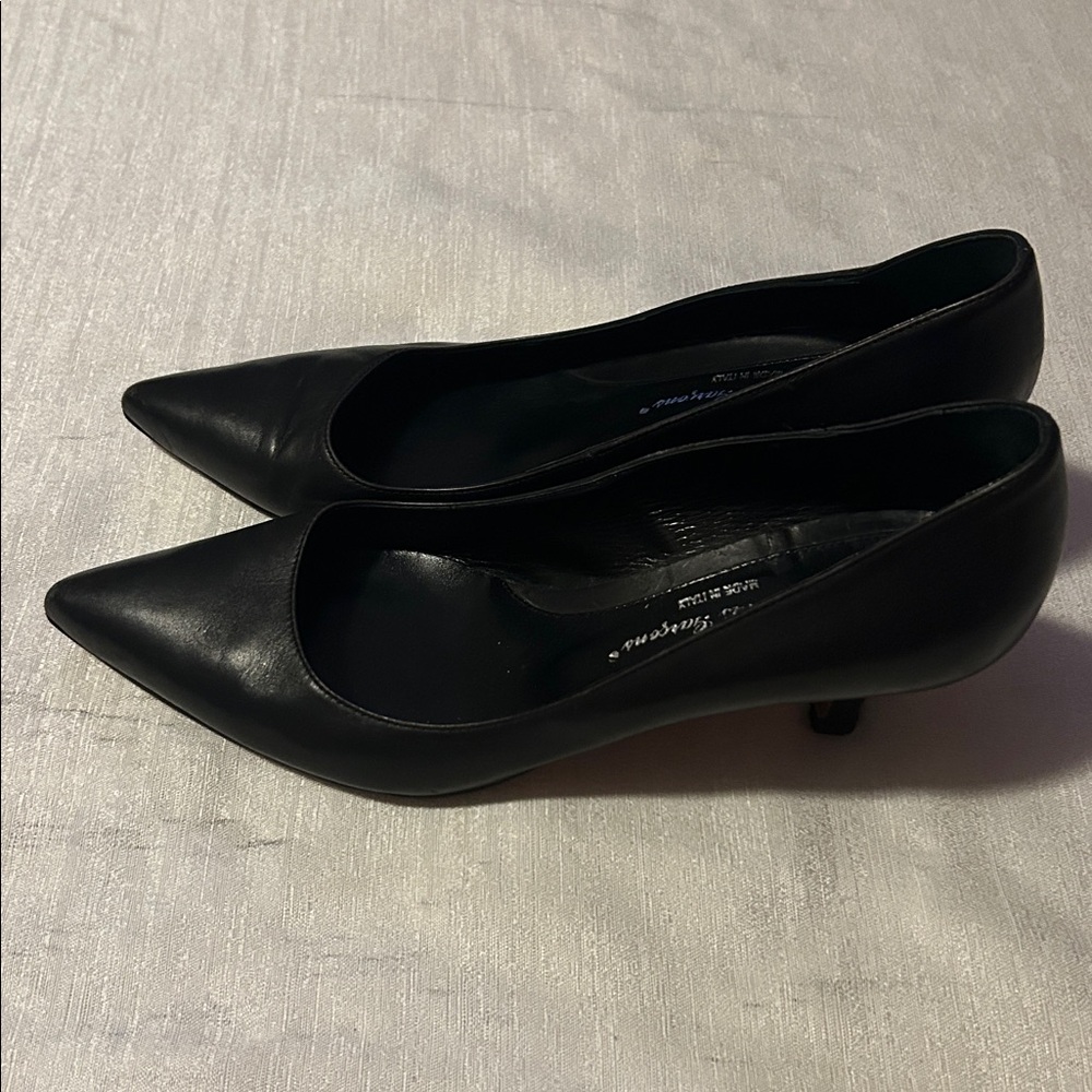 Vero Cucio Black Pointed Toe Heels Made in Italy - Picture 2 of 6